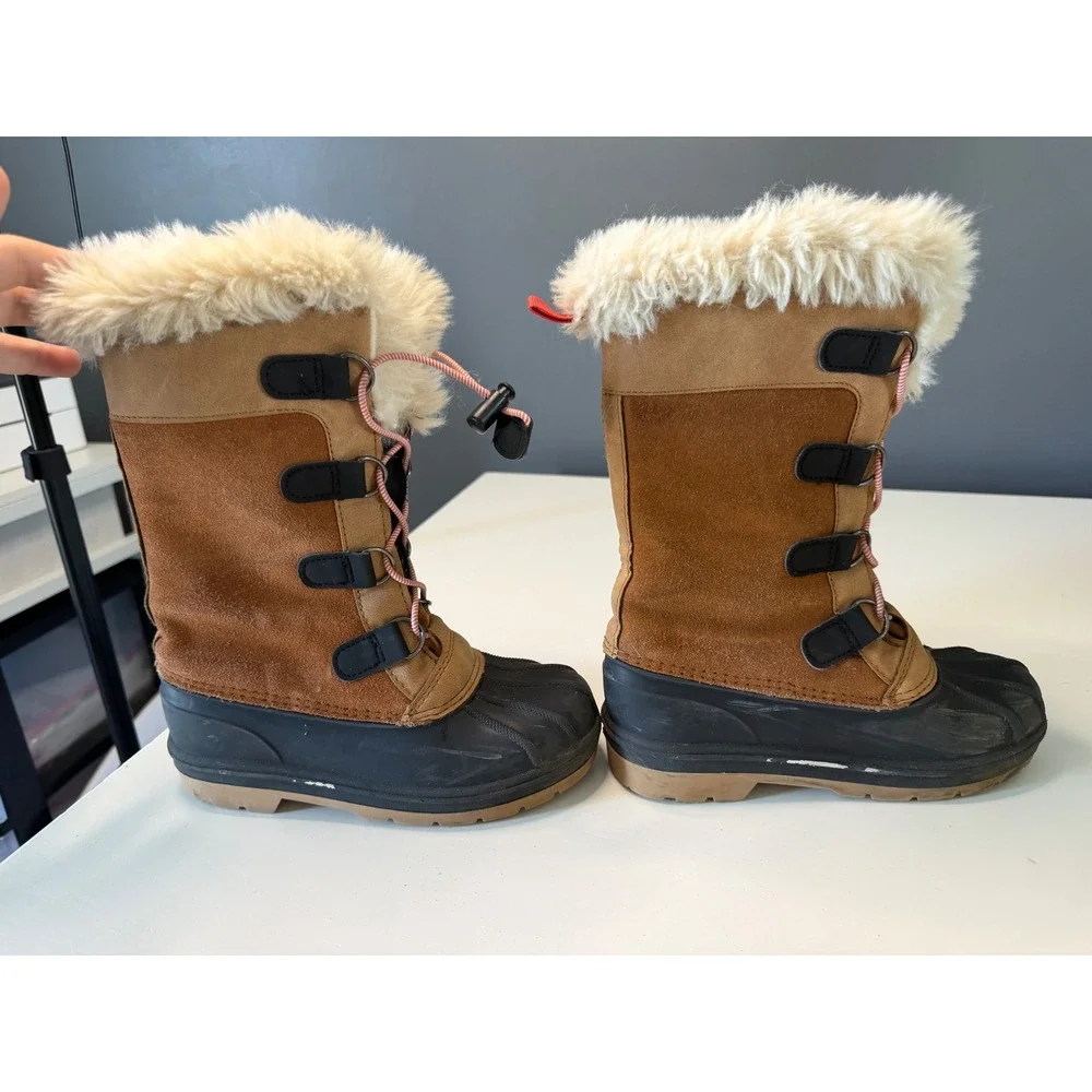 Cat & Jack Kids Tan Brown Faux Fur Trim Winter Duck Snow Boots Size 13 Toddler